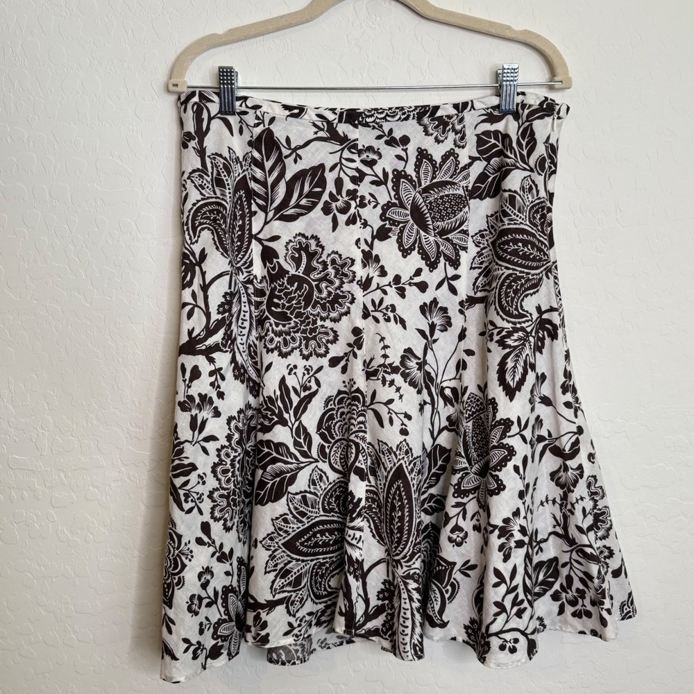 Y2K American Living Womens Linen Cotton Skirt 10 Brown Floral Paisley A-Line